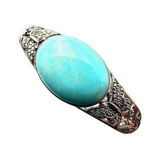Diamond & Turquoise Sterling Silver Cuff Bracelet 22 grams 7.25 Inch